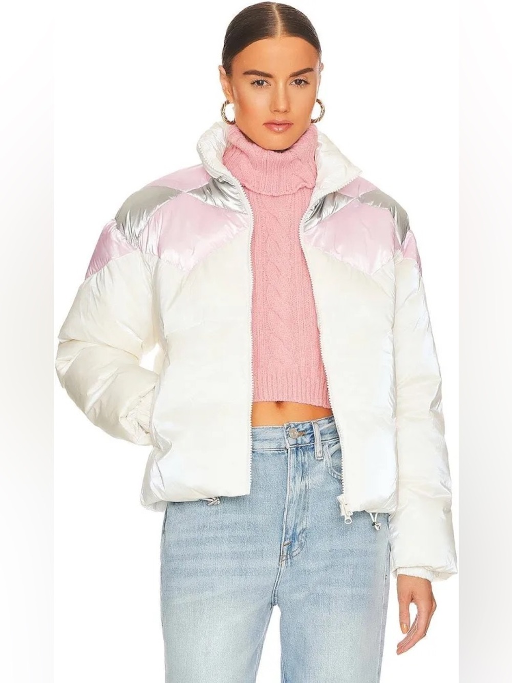 Pink White Silver Puffer Jacket